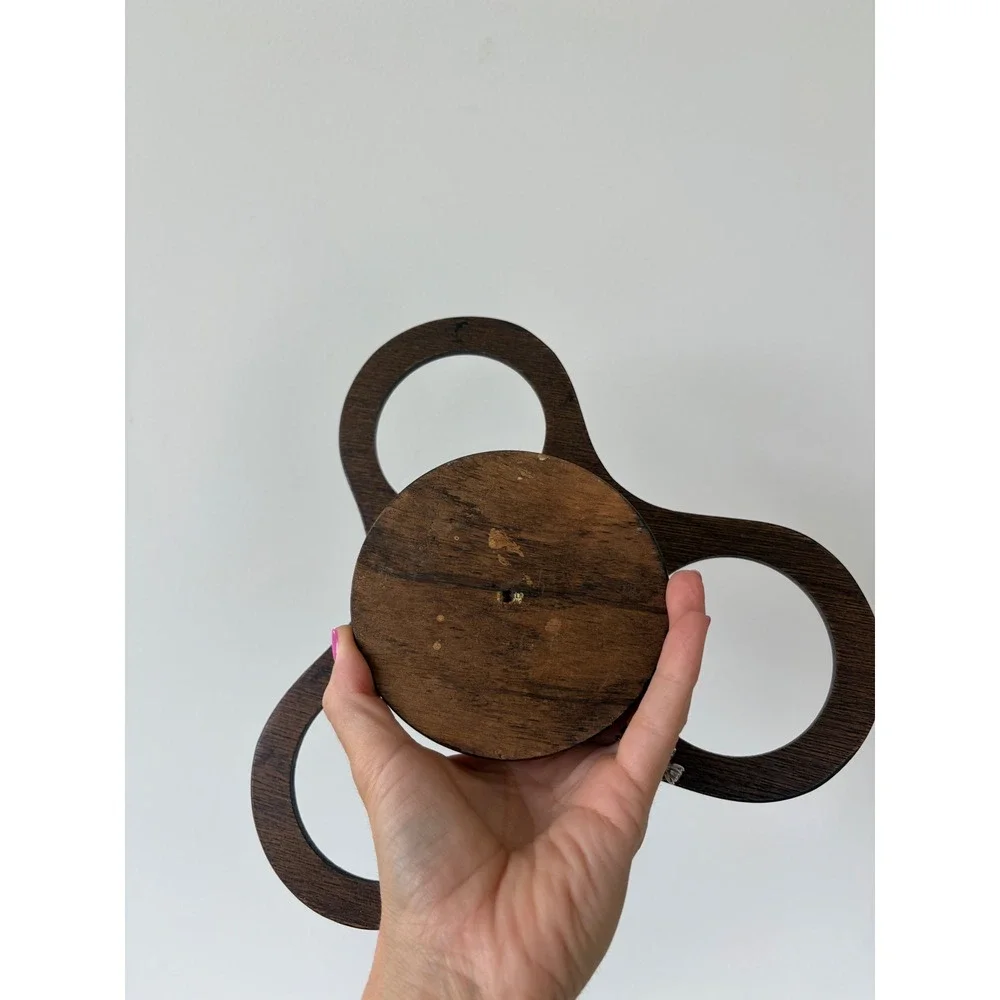 Vintage Dark Wood 3 Hole Condiment Caddy Cruet Stand with Handle